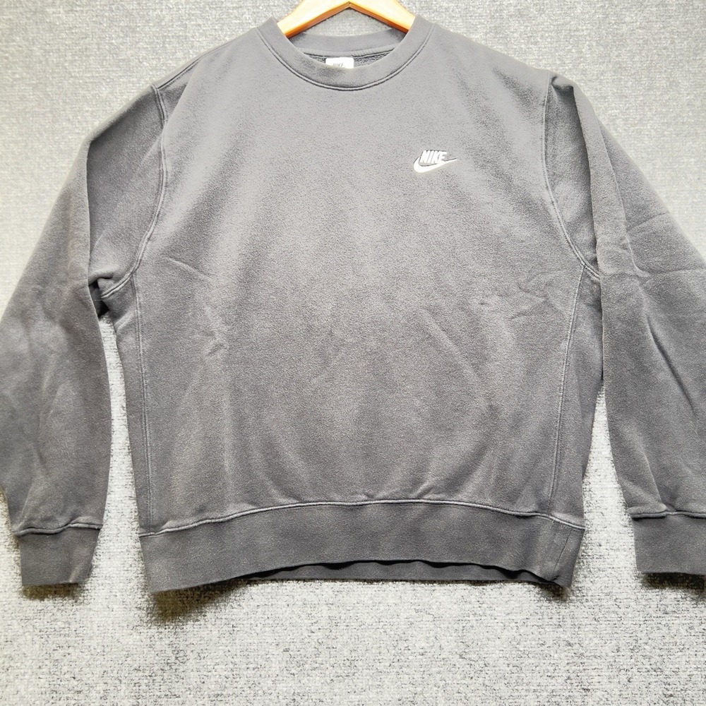 Nike‎ Sportswear Sweatshirt Mens Large Black Swoosh Fleece Pullover Crewneck